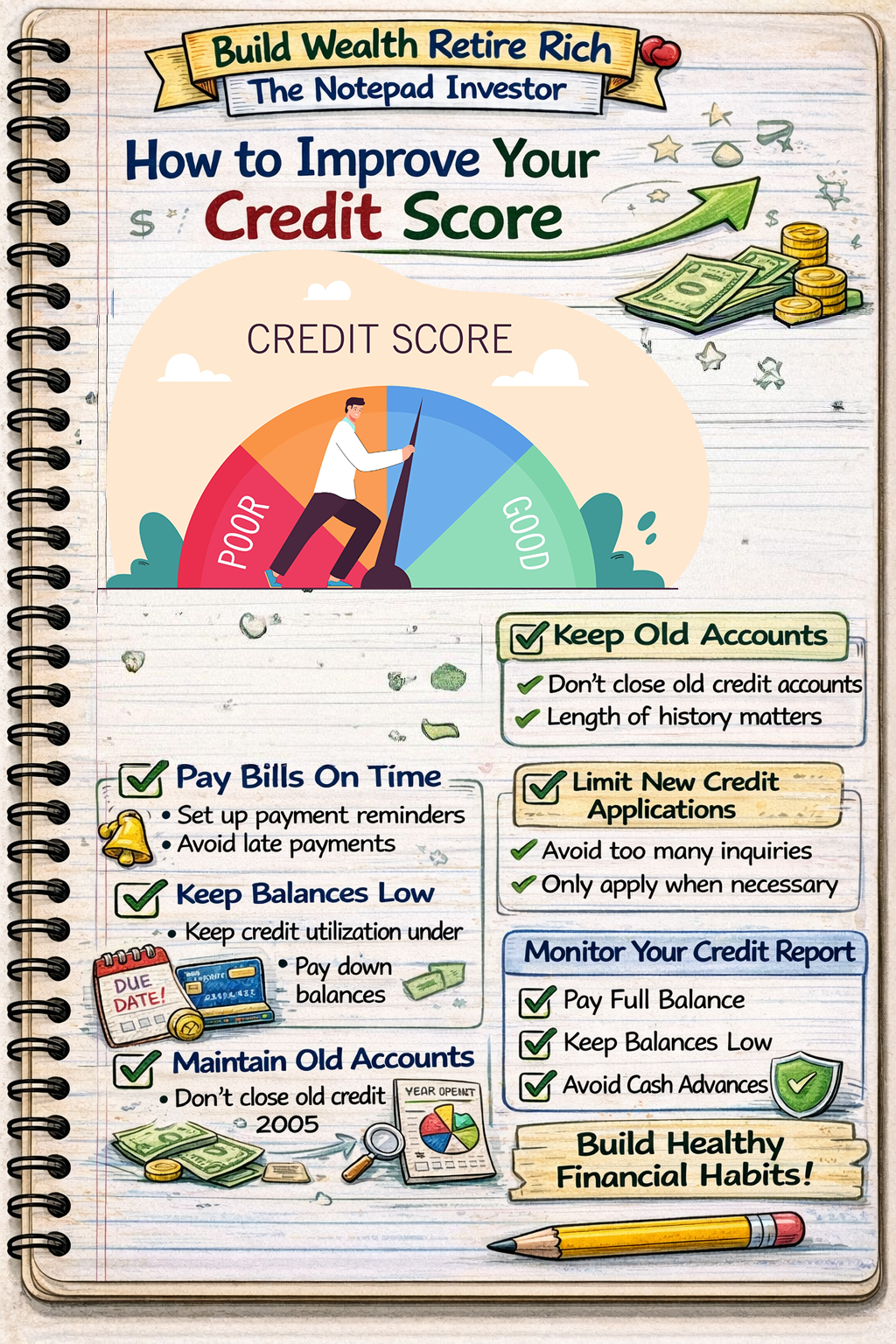 Notebook sketch explaining personal finance