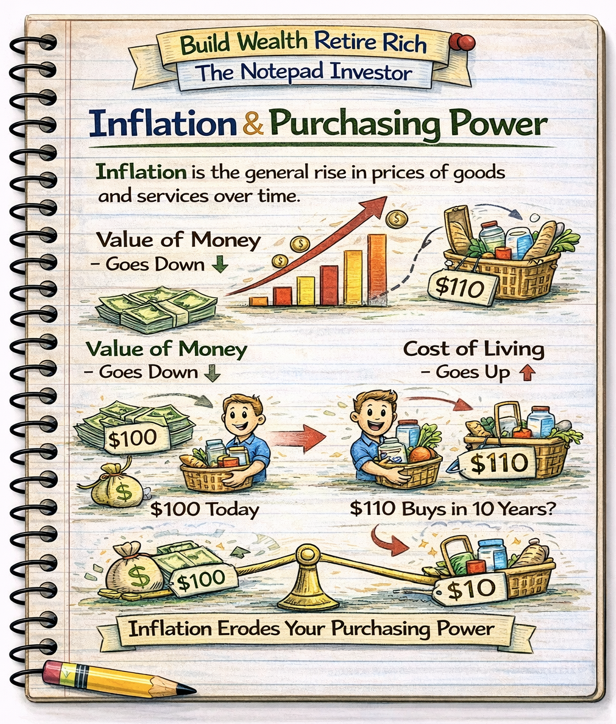 Notebook sketch explaining personal finance