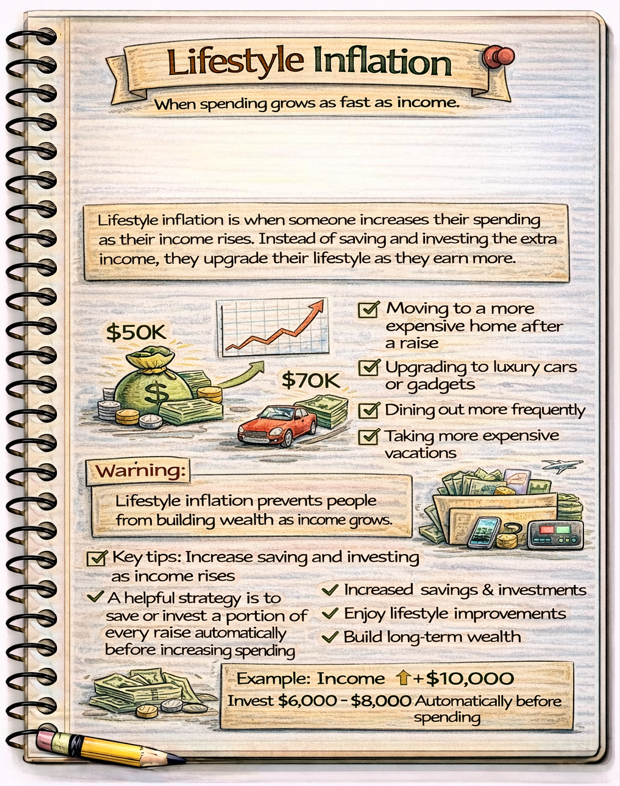 Notebook sketch explaining personal finance
