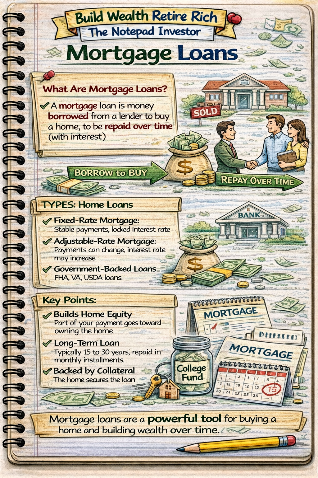 Notebook sketch explaining personal finance