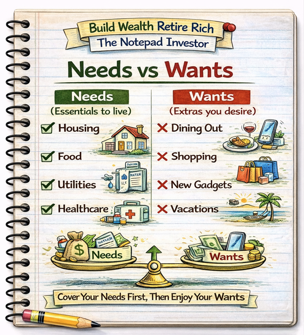 Notebook sketch explaining personal finance