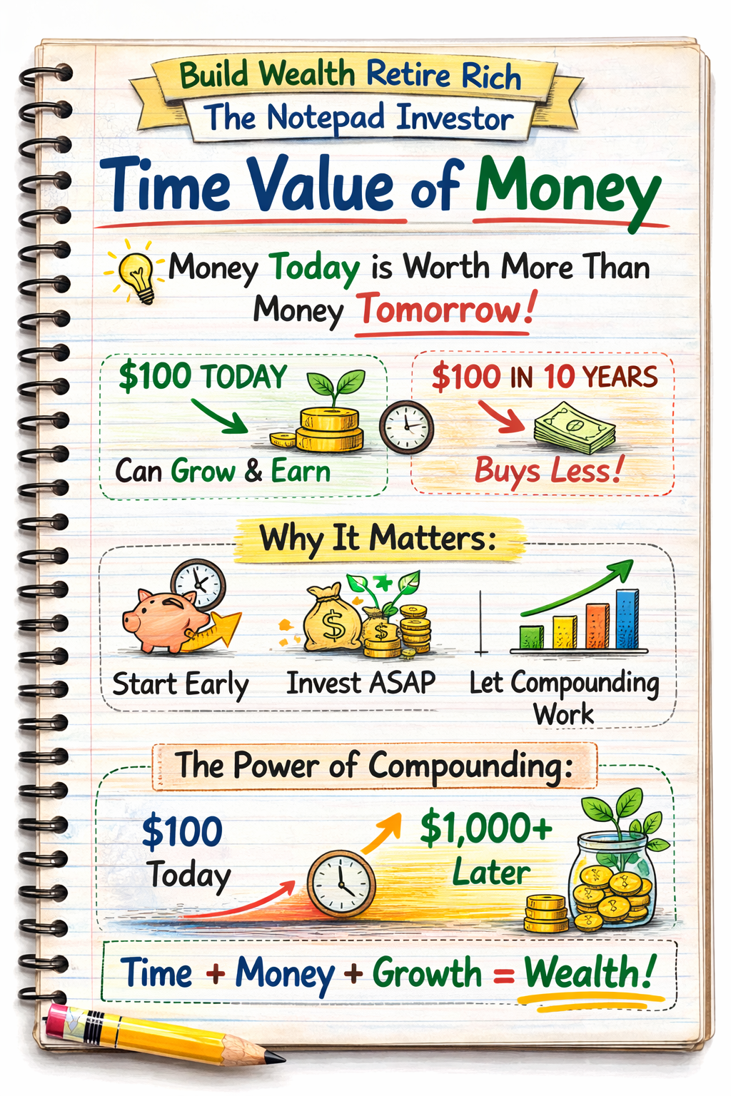 Notebook sketch explaining personal finance