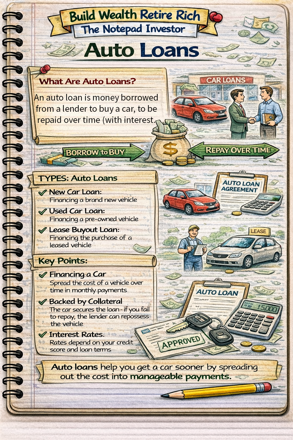 Notebook sketch explaining personal finance