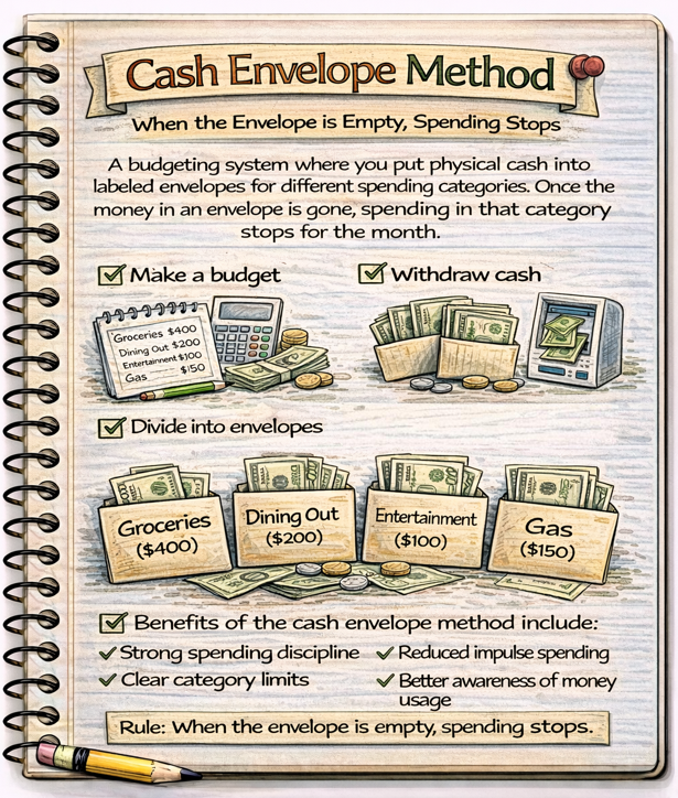 Notebook sketch explaining personal finance