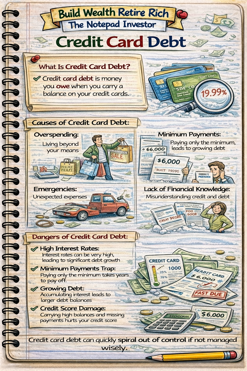 Notebook sketch explaining personal finance