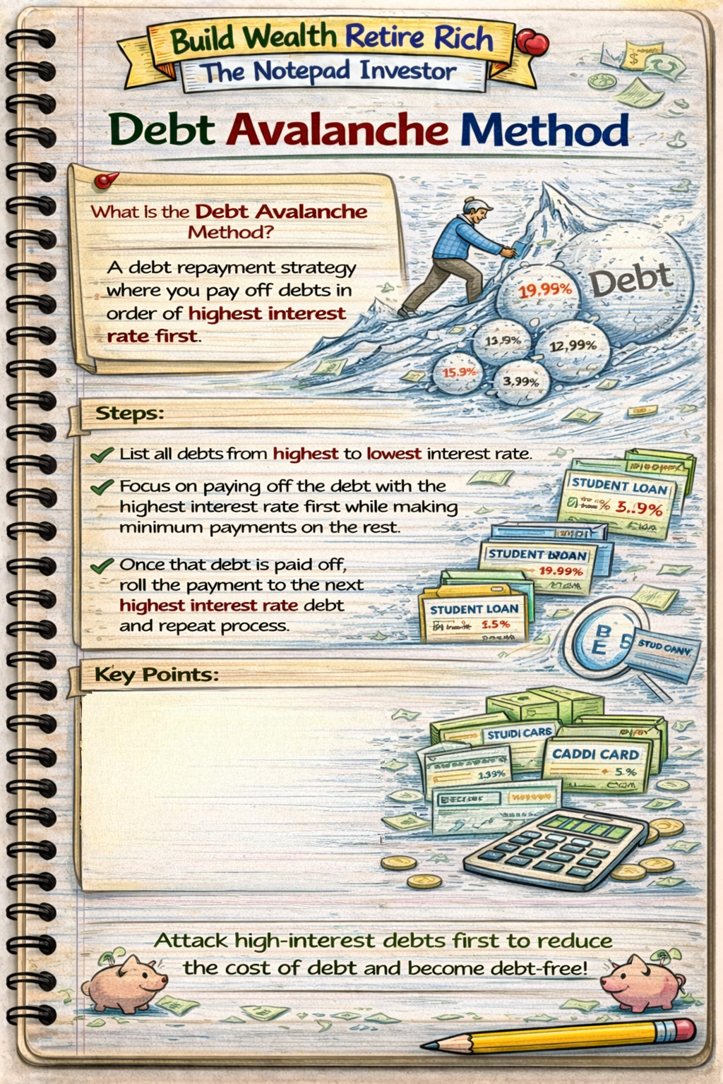 Notebook sketch explaining personal finance