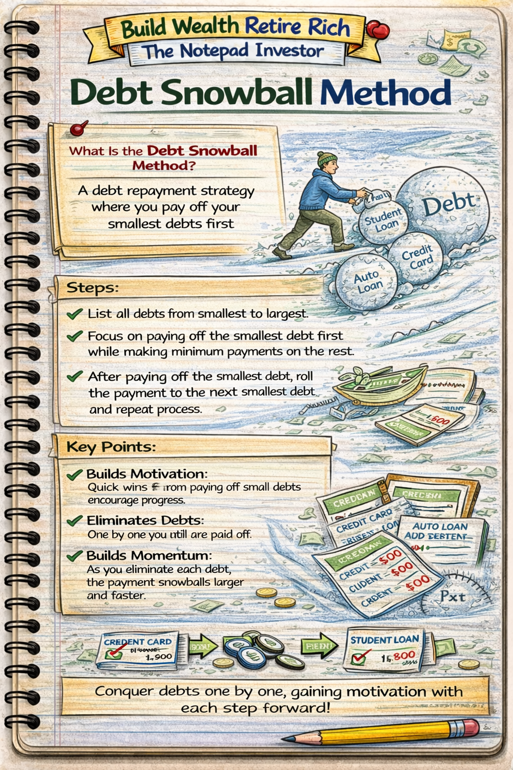 Notebook sketch explaining personal finance