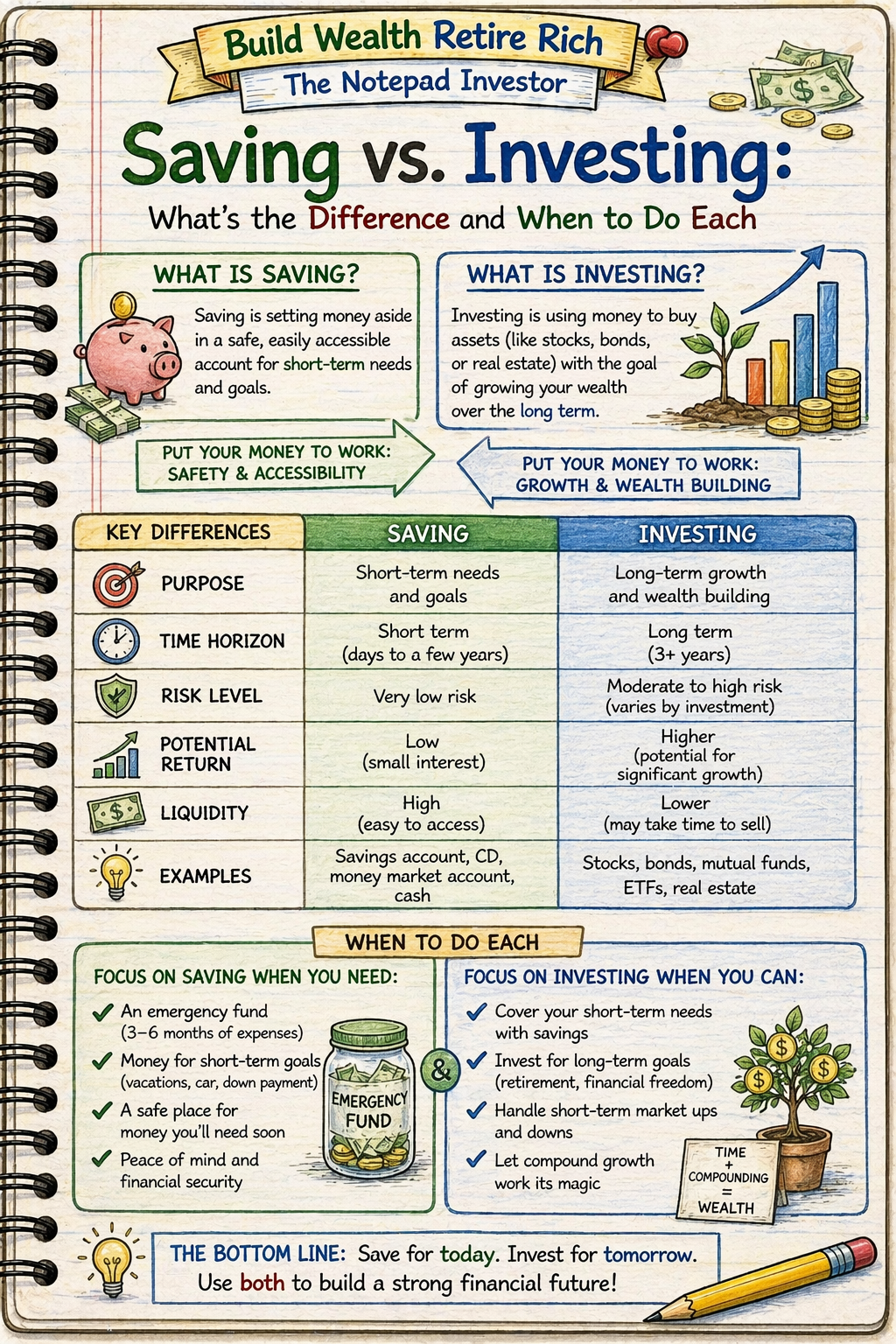 Notebook sketch explaining personal finance